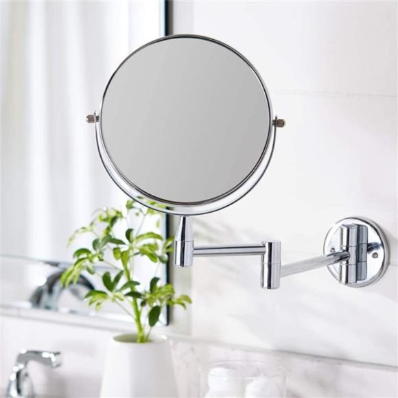 Wall Mounted Vanity Makeup Mirror 1X/5X Magnification Extendable Double Sided - Picture 1 of 5